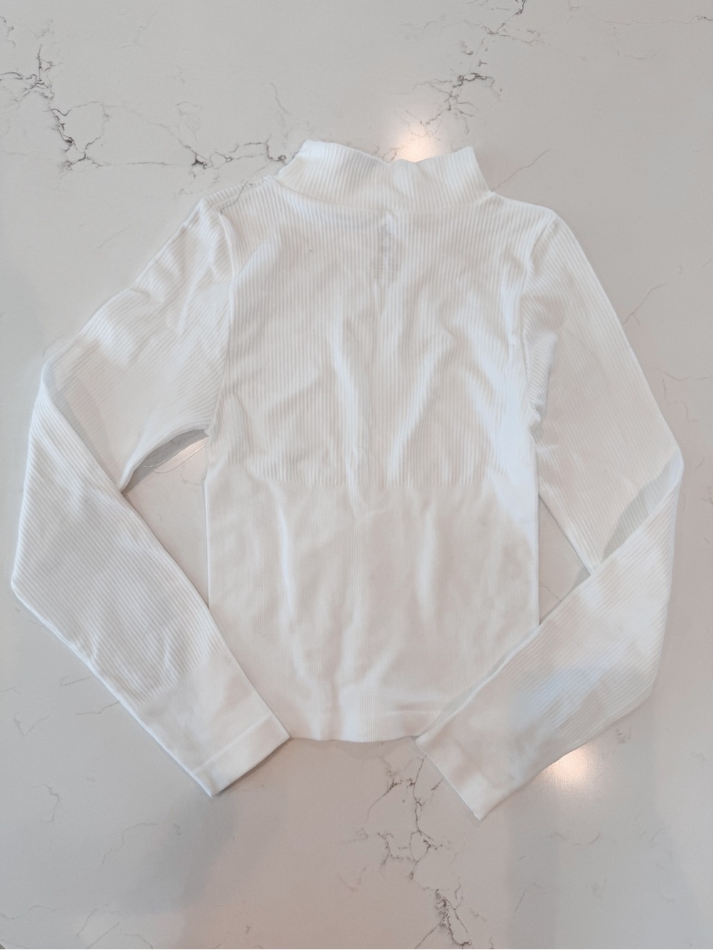 Aura White Ribbed Mock-Neck Long Sleeve Top
